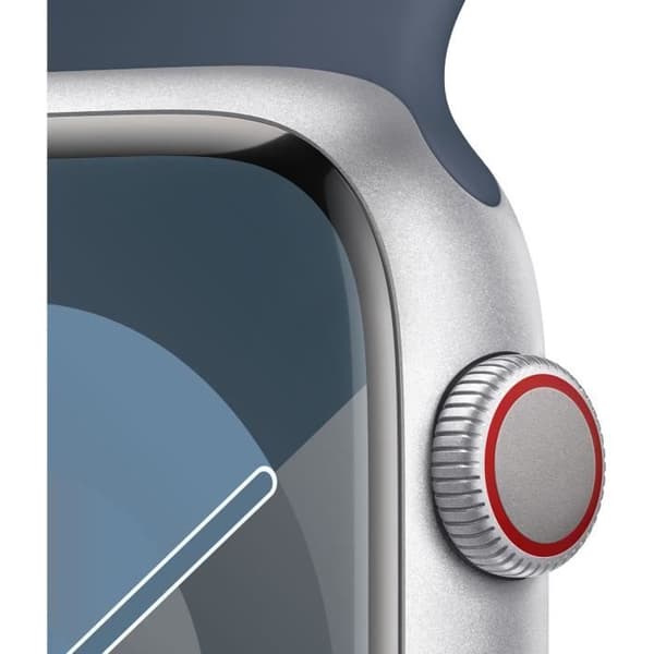 Apple Watch Series 9 GPS + Cellular - 45 mm - Silver aluminiumfodral - Storm Blue Sport Band - S/M