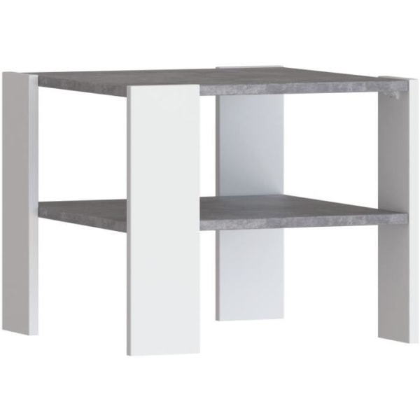 PILVI soffbord med 2 brickor - Modern stil - Melaminpartiklar - Vit och ljus betongdekor - L 55 x D 55 x H 45 cm