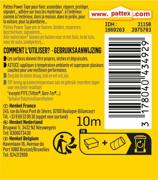 PATTEX Super starkt självhäftande tejp - Vit - 10 m