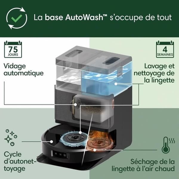 iRobot Roomba Plus 505 Black - Multifunktionsbas - Tvätt och varmluftstorkning av våtservetter - PrecisionVision AI