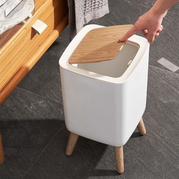 Badrum push-typ golvstående soptunna - MALMO SQUARE - KITCHEN MOVE - 10L - Designer trä