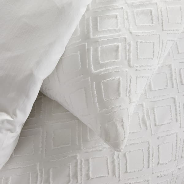 Bäddset - TODAY - Essential - 2 personer - 220 x 240 cm - Vit diamantformad tuftad effekt