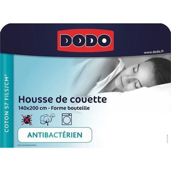 Dodo täcke omslag - 140x200 cm - bomull - antibakteriell - vit - tillverkad i Frankrike