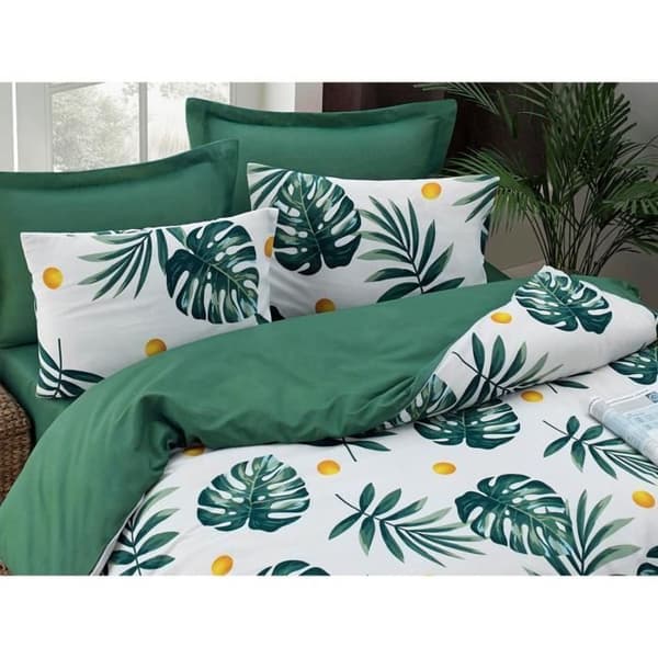Bäddset - 1 påslakan 220 x 240 cm + 2 örngott 60 x 60 cm - 65% bomull, 35% polyester - Grön