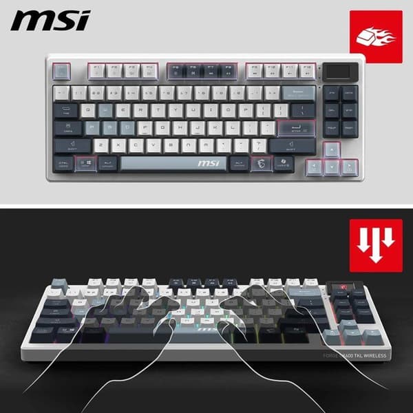 Trådlöst speltangentbord - Linjära mekaniska brytare - MSI FORGE GK600 TKL Wireless - TKL - RGB - Vit