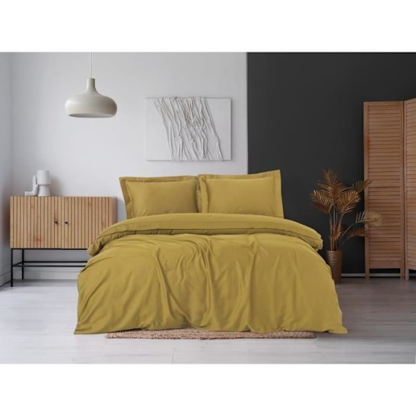 Bäddset - 1 påslakan 220 x 240 cm + 2 örngott 60 x 60 cm - 100% bomullssatin - Senapsröd