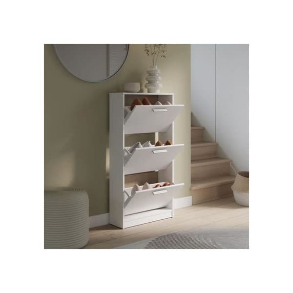 Skoskåp - 6 par - Mattvit - 3 nedfällbara dörrar - B58,2 x D20,4 x H115,5 cm - MAC