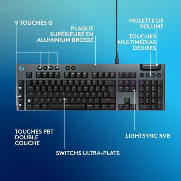 Speltangentbord - trådbundet - Logitech G - G915 X - Touch switch - AZERTY - Svart