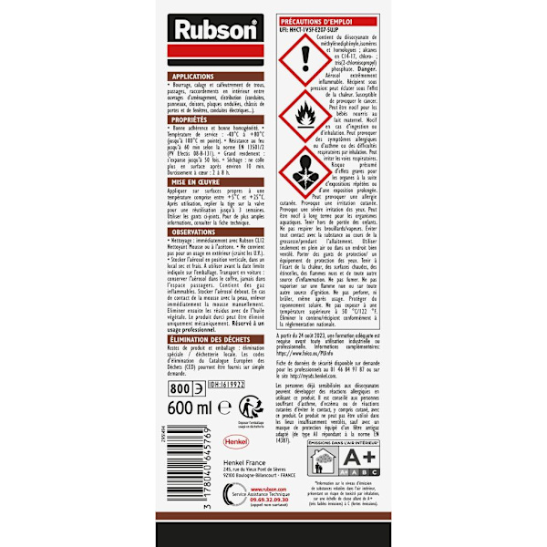 Brandsäker expanderande skumspray - RUBSON - CF 90 - Brandskydd - Multifunktionell isolering - 600 ml
