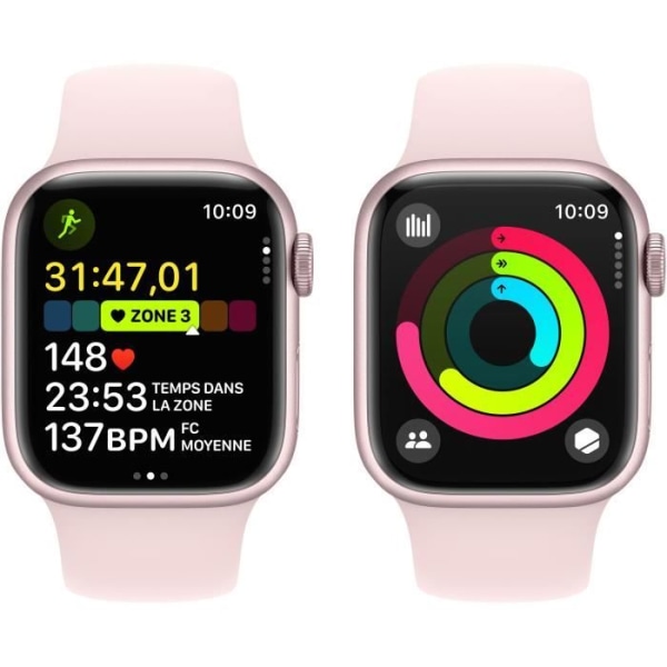 Apple Watch Series 9 GPS - 41 mm - Rosa aluminiumfodral - Ljusrosa sportband - S/M