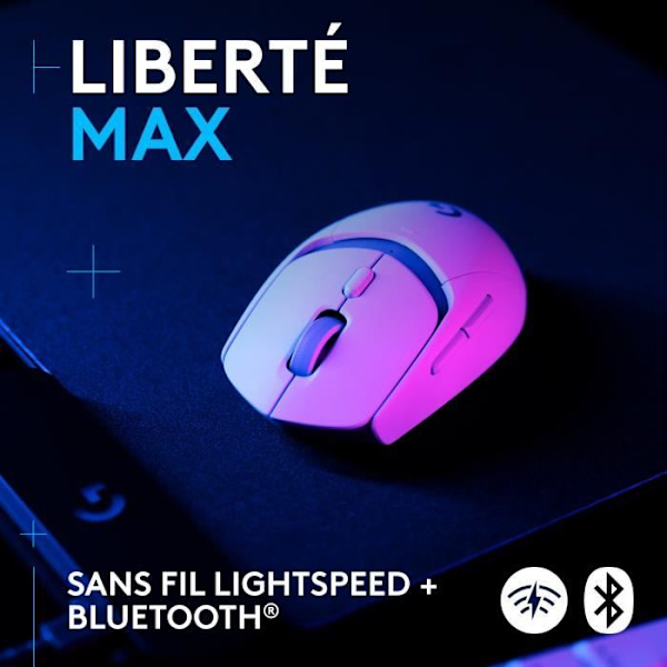 Logitech G309 LIGHTSPEED trådlös mus, lätt, LIGHTFORCE hybrid switch, HERO 25K sensor - Vit