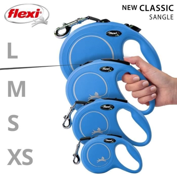 KERBL Flexi NewClassic L-snörelängd - Längd: 8 m - Maxvikt: 50 kg - Blå - För hundar