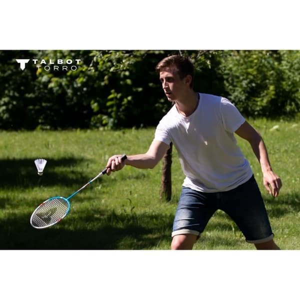 Badmintonset - TALBOT TORRO - 4 Fighter - 4 racketar - Multifilamentsträng med öljetter - 3 syntetiska badmintonbollar