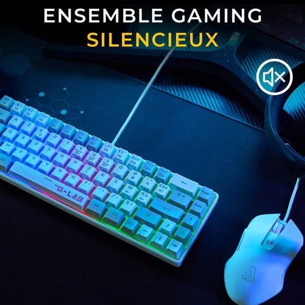2-i-1-paket - THE G-LAB - Hydrogen Combo - AZERTY-tangentbord - Trådbunden mus - Vit/Grå