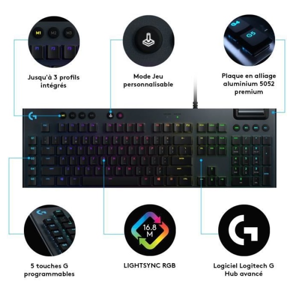Gaming -tangentbord - Trådlöst - LOGITECH G - G815 LIGHTSPEED - TOUCH -switch - Carbon