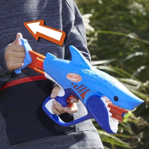 Nerf Junior Wild Sharkfire blaster, lätt att använda, 8 Nerf Elite pilar, från 6 år