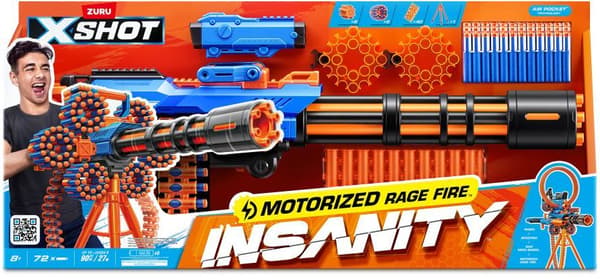 Motoriserad Blaster - ZURU - X-SHOT Rage Fire - 40 pilar - Stativ ingår - Räckvidd 27 m