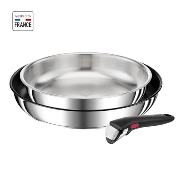 TEFAL INGENIO Set 3 st, Stekpannor 24/28 cm, Handtag, Induktion, Non-stick beläggning + rostfritt stål, Tillverkad i Frankrike, Preferens L9739102