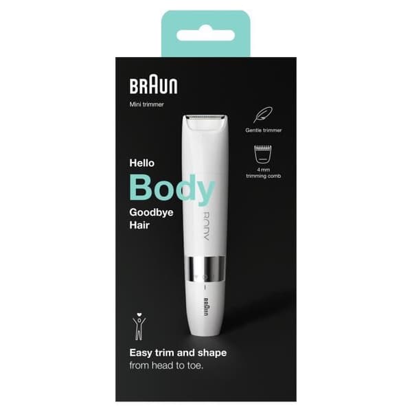 Braun Body Mini BS1000 Elektrisk kroppstrimmer för män och kvinnor - våt och torr - mångsidig - vit