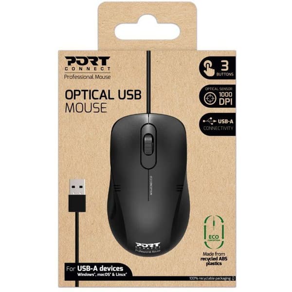 Trådbunden mus - PORT Designs - 900400-PRO - USB-A - Svart