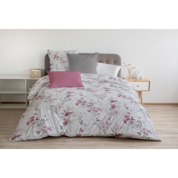 Påslakanset 220x240 cm HEM LINGE PASSION POMPADOUR: Påslakan + 2 örngott - 100% bomull 57 trådar - Vit/rosa