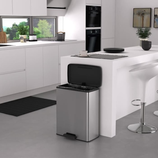 Rektangulär papperskorg - DECO BIN - CURVER - 65L - Modern design - 49 x 29 x 61 cm - Metallic grå