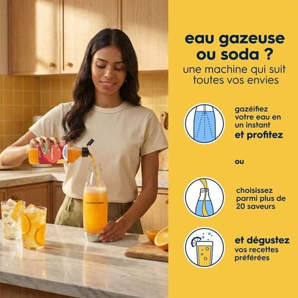 Läsk- och kolsyrat vattenmaskin - SODASTREAM - E-TERRA - 1 diskmaskinssäker flaska - 1 x 60L gaspåfyllning - Svart