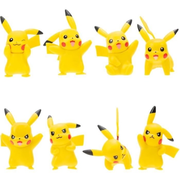 Bandai - Pokémon - 8 stridsfigurer - Paket med 8 Pikachu-figurer - JW2604