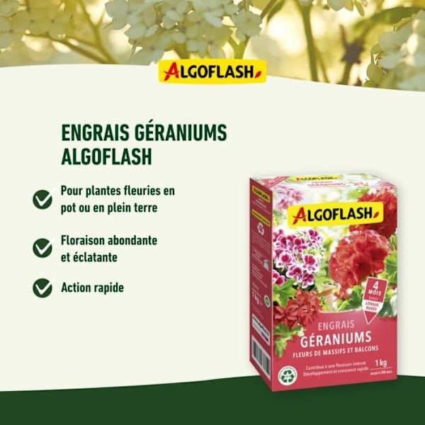 Geranium gödselmedel, blommor av sängar och balkonger - Algoflash naturasol - 1 kg