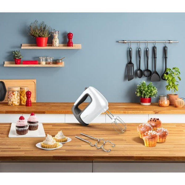 MOULINEX Elektrisk köksblandare 500W Turbojustering 5 hastigheter 2 vispar + 2 rostfria knådare Prep'Mix+ HM460110