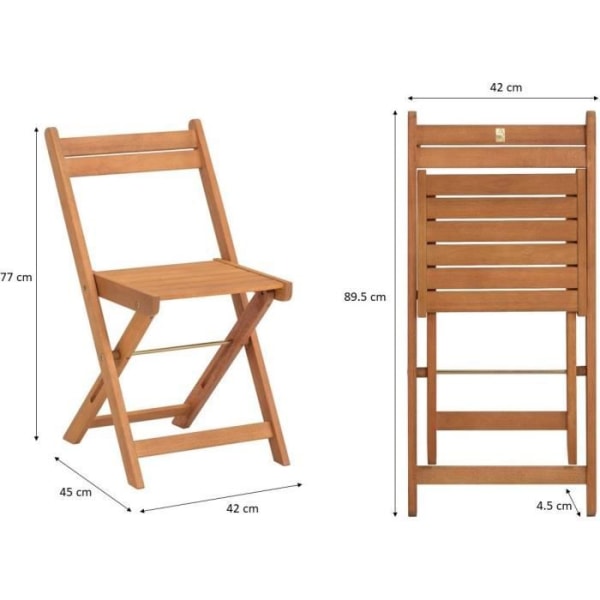 FSC Acacia Wood Set - består av ett fyrkantigt bord och 2 vikbara stolar