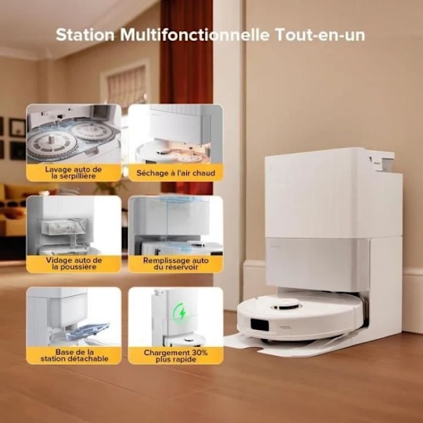 ROBOROCK QREVO 5AE - Robotdammsugare med dockningsstation - 12000 Pa effekt - FlexiArm-moppar - Dubbel anti-trassel