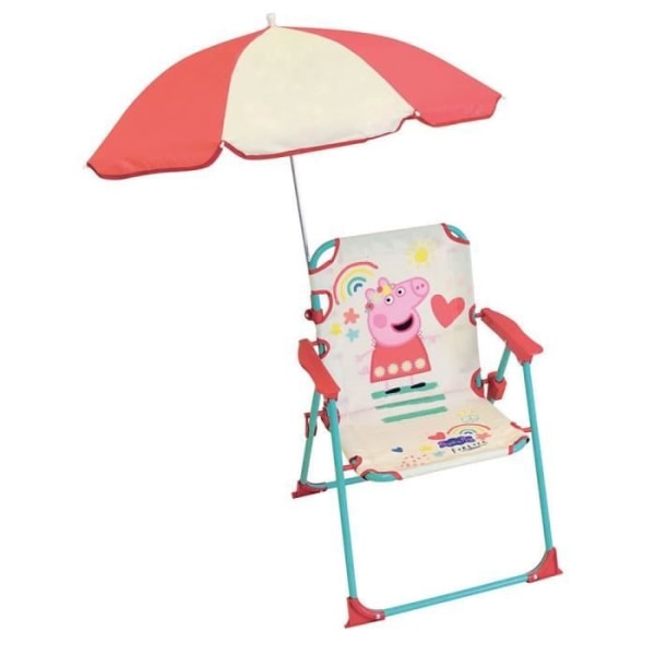 FUN HOUSE Peppa Pig Fällbar campingstol med parasoll - H.38.5 x B.38.5 x D.37.5 cm + parasoll ø 65 cm - För barn