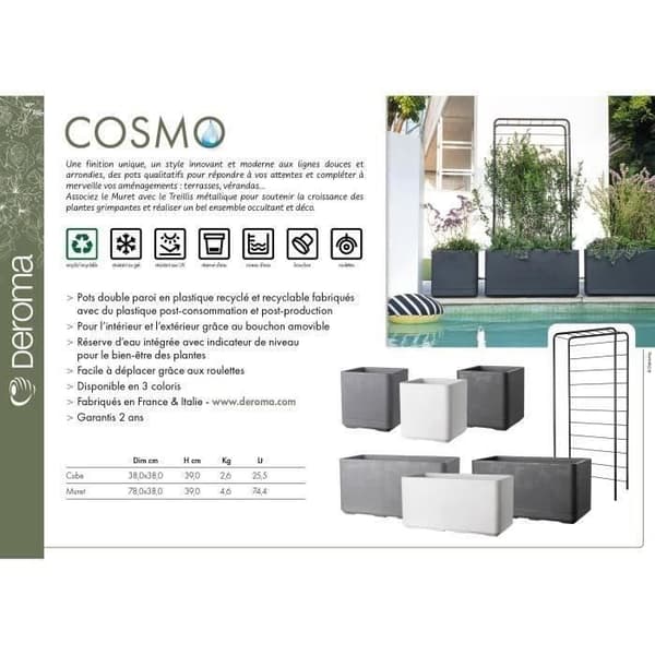 Kubblomkruka - DEROMA - Cosmo - Pärla - Med vattenreserv - Hjul - 38 cm