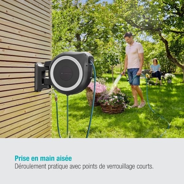 GARDENA Väggmonterad automatisk slangrulle RollUp M / L 25 m med vit kant