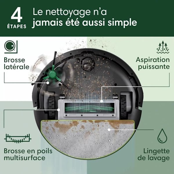 iRobot Roomba 105 Combo - 2-i-1 robotdammsugare - 7 kPa sugkraft - LiDAR-navigering - Mattavkänning