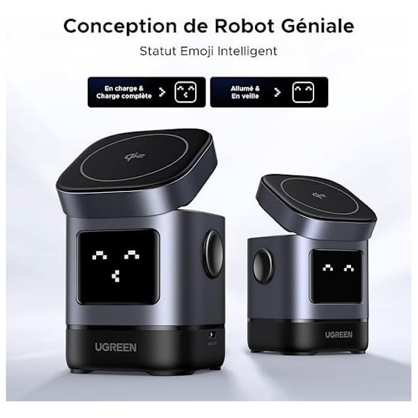 2-i-1 Laddstation - UGREEN - Robot - Qi2 - Svart