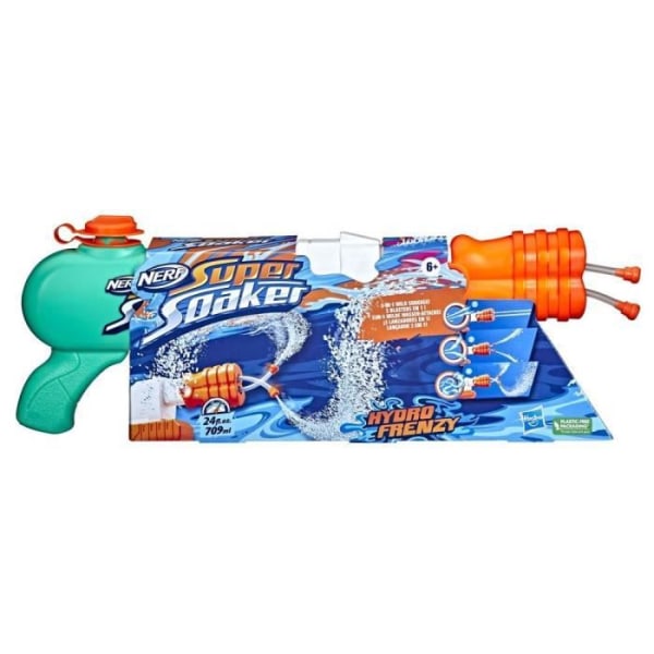 NERF SUPER SOAKER - Hydro Frenzy Water Blaster - 3 vattningsvägar, justerbart munstycke, 2 vattenutskjutningsrör