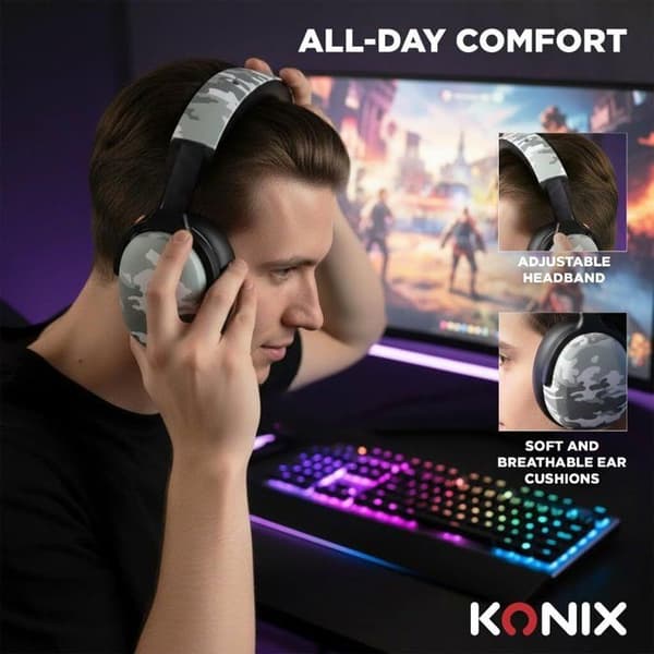 Gamingheadset - Trådbundet - Konix - PS5, Switch 2 och Xbox Series X|S - Nexus - 40mm-element - Mikrofon - 1,5m