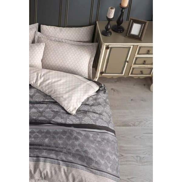 Bäddset - 1 påslakan 220 x 240 cm + 2 örngott 60 x 60 cm - 65% bomull, 35% polyester - Grå