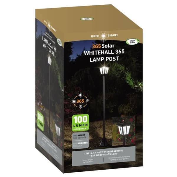 SMART SOLAR 170 cm solcellslampa med lykta  100 lm, droppformad glaslins, kallvit LED