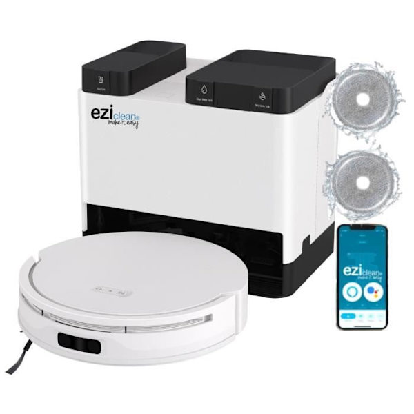 EZICLEAN All In One Z12 Ultra - Ansluten robotdammsugare och mopp med tömningsbas - 270 min - 14,4 V - 1,8 L - Vit Vit