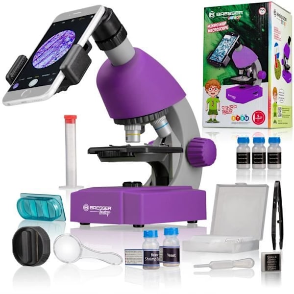 Mikroskop 40x-640x - BRESSER JUNIOR - LED-belysning - experimentsats - lila