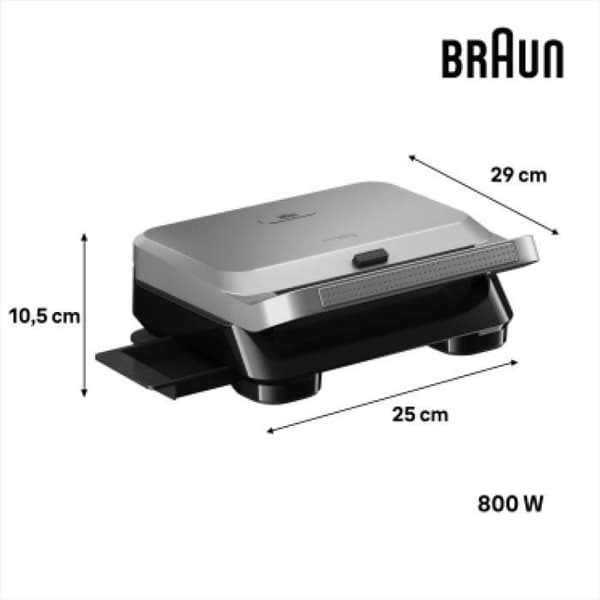 Grill - BRAUN - Smörgåsmaskin 5 SM5006 - 800 W - Rostfritt stål / Svart