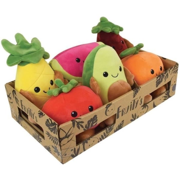 JEMINI Fruity's box med 6 mjuka plyschfrukter och grönsaker +/- 17 cm