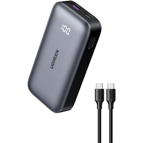 Smalt externt batteri - UGREEN - 10 000 mAh - Grå