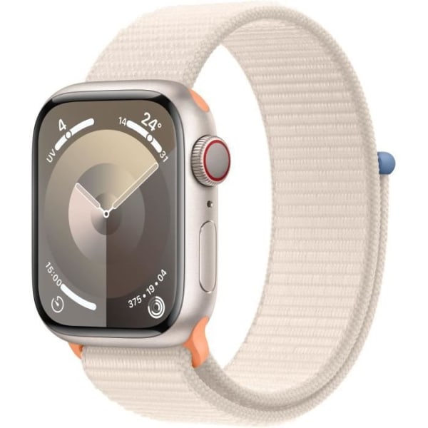 Apple Watch Series 9 GPS - 41 mm - Starlight aluminiumfodral - Starlight Sport Loop Strap