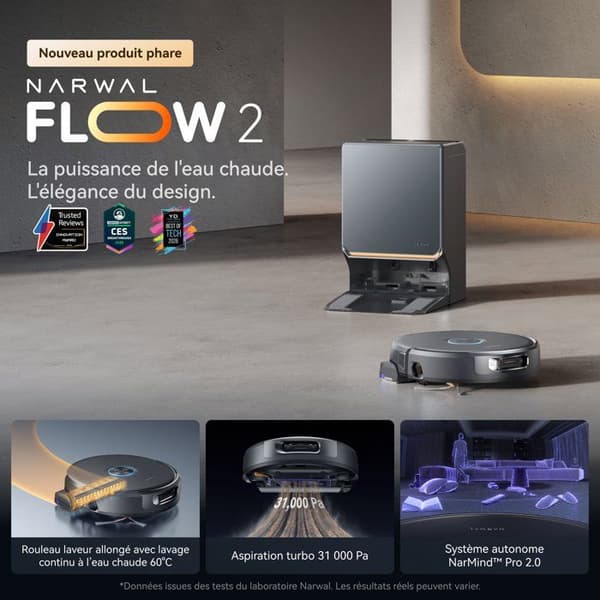 NARWAL FLOW 2 - Robotdammsugare och mopp - 31 000 Pa - FlowWash vid 60°C - CarpetFocus Technology