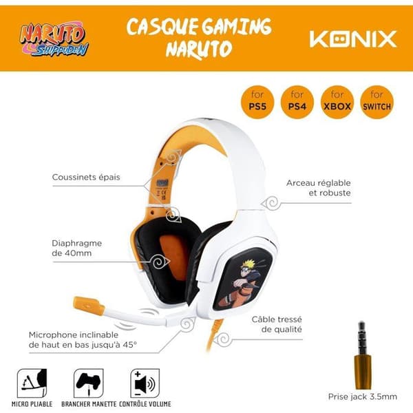 Gamingheadset - Trådbundet - PS4, PS5, Switch, Xbox One och Series X|S - Konix - Naruto Shippuden - Mikrofon - 1,5m Kabel - Naruto