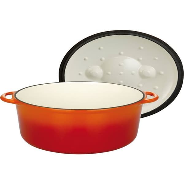 Massiv gjutjärnsgryta - GSW - 33 x 25 cm - Orange - Oval - Induktion